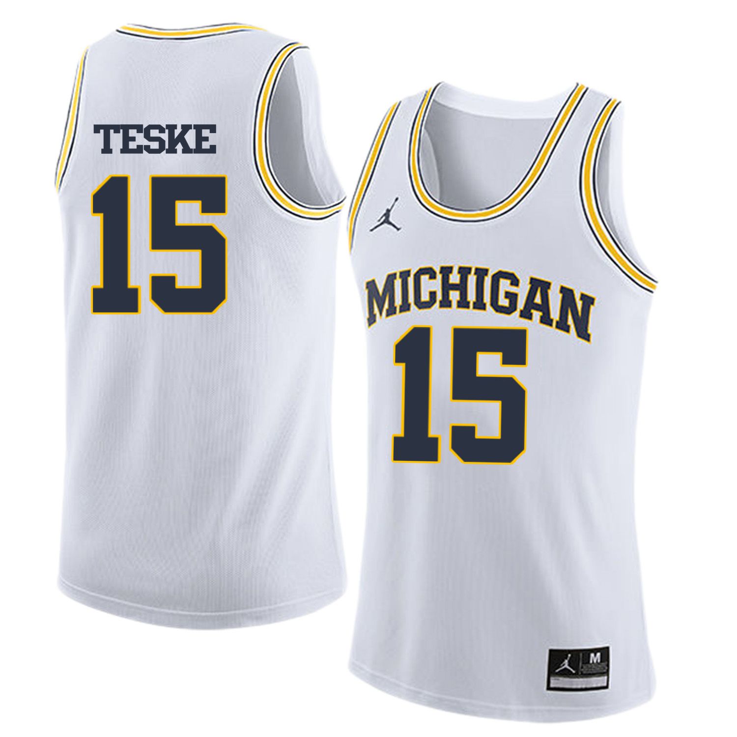 Men Jordan University of Michigan Basketball White #15 Teske Customized NCAA Jerseys